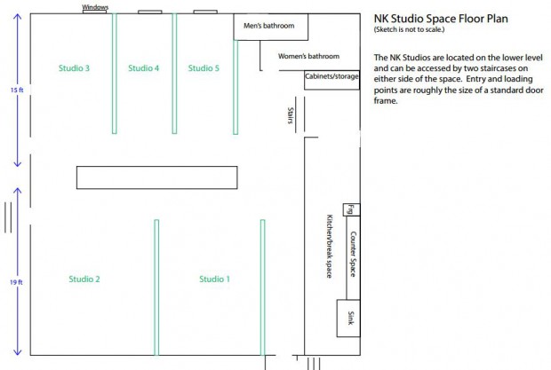 Floor plan of studio space at Neu Kirche. 